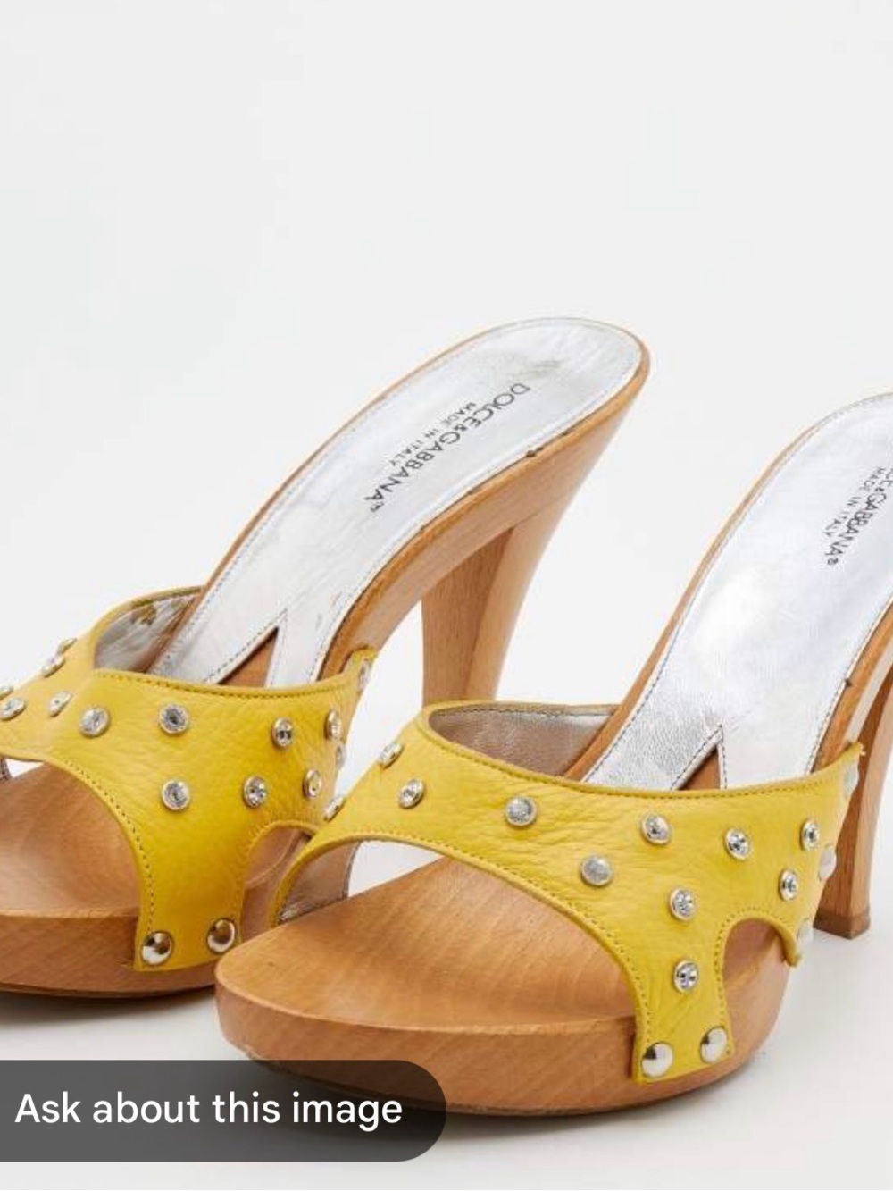 Dolce & Gabbana Yellow Studded Leather Wood-Platform Mules with Silver Insole